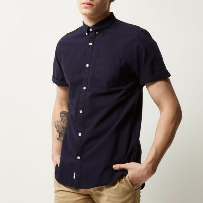 Navy short sleeve casual Oxford shirt